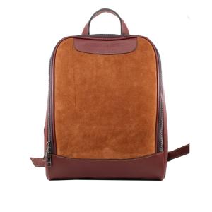 Unisex Handmade Deri Sırt Çantası - Süet Kahve