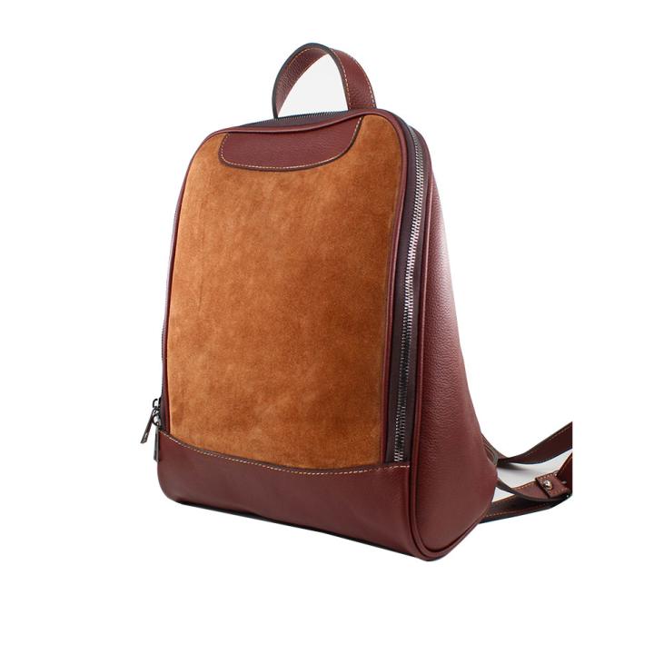 Unisex Handmade Deri Sırt Çantası - Kahve - Bordo