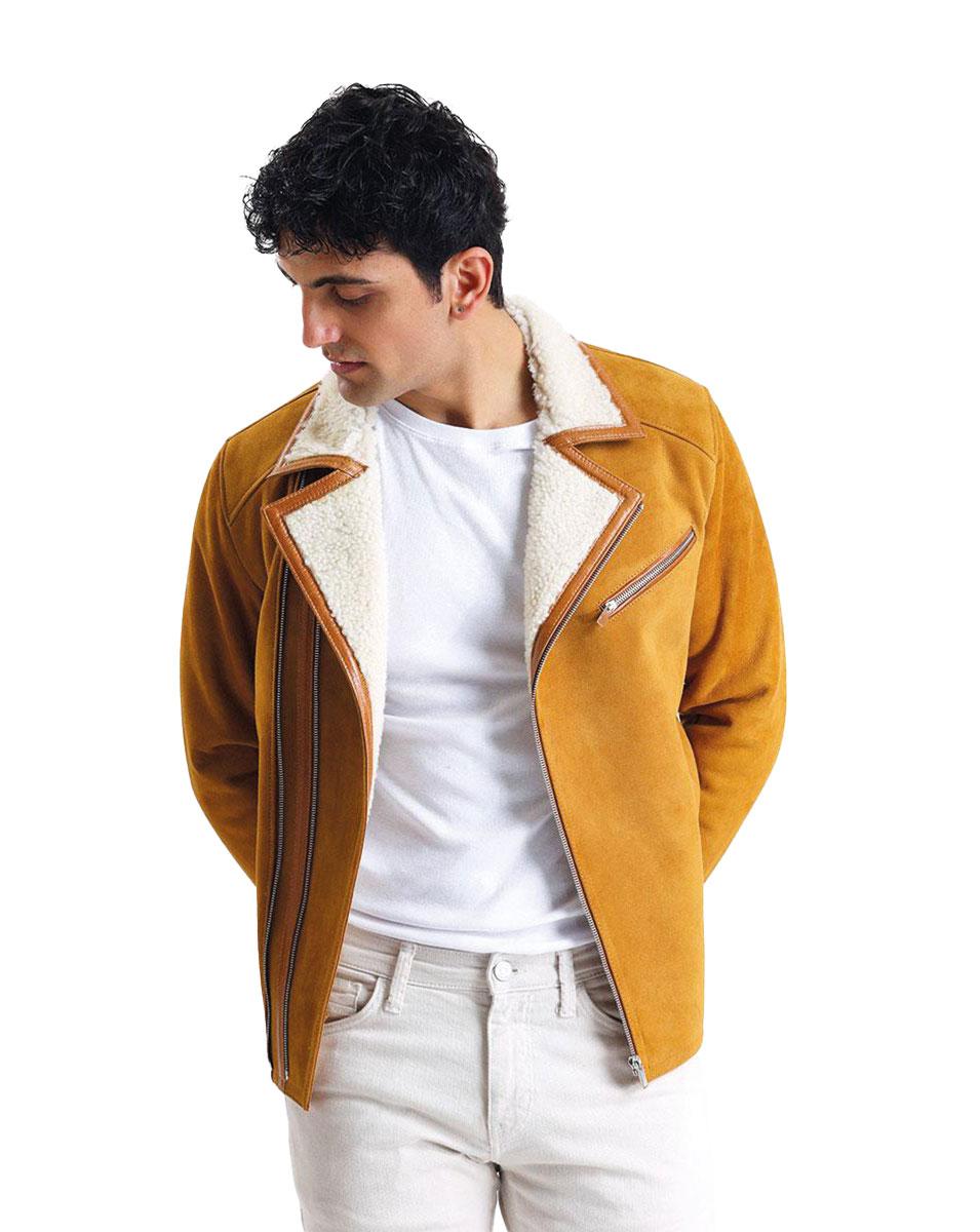 Avior Erkek Kuzu Kürkü Hardal Renk - Slim Fit