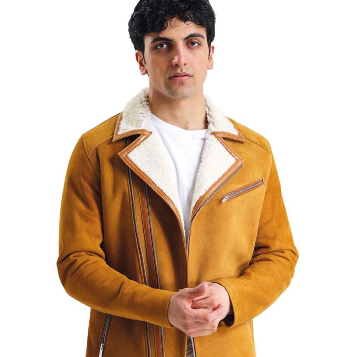 Avior Erkek Kuzu Kürkü Hardal Renk - Slim Fit