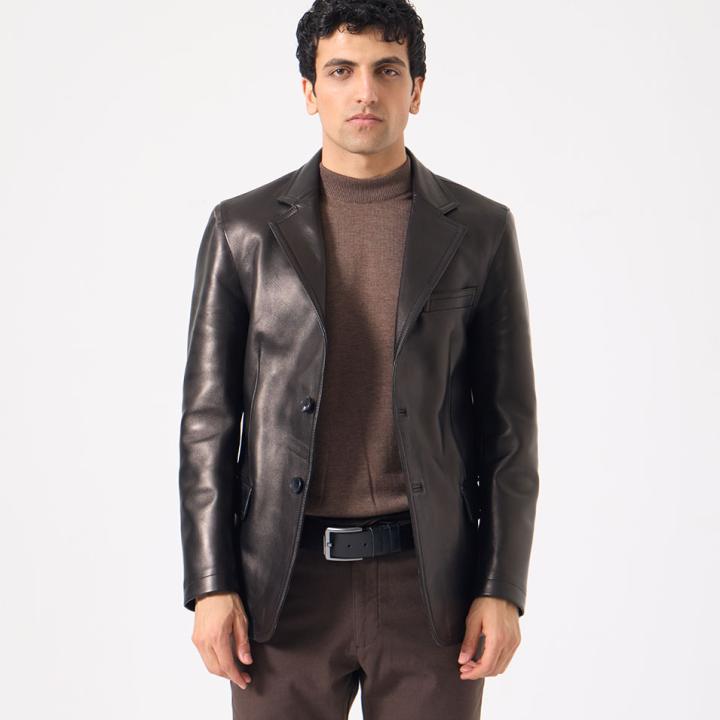 Jaka Erkek Deri Blazer Ceket - Siyah