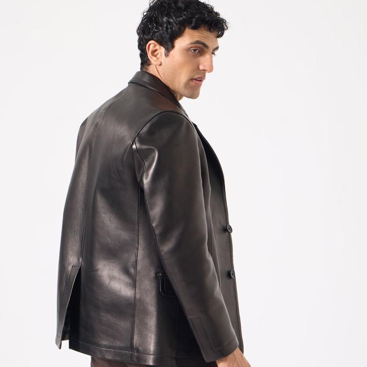 Jaka Erkek Deri Blazer Ceket - Siyah