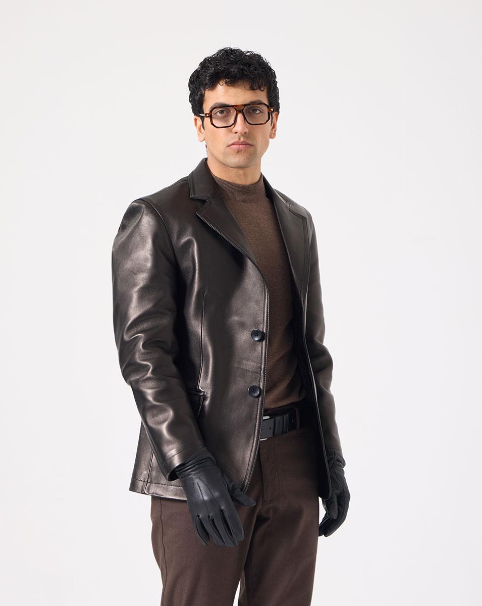 Jaka Erkek Deri Blazer Ceket - Siyah
