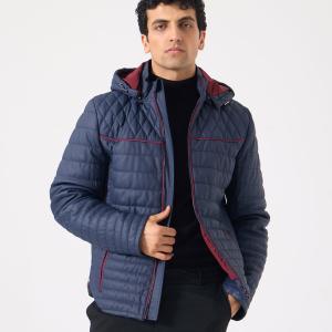 Maroon Erkek Kapüşonlu Deri Mont - Lacivert