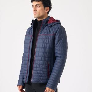 Maroon Erkek Kapüşonlu Deri Mont - Lacivert