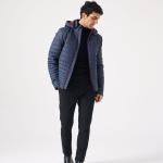 Maroon Erkek Kapüşonlu Deri Mont - Lacivert