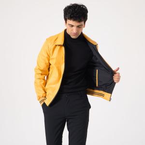 YellowRain Erkek Süt Danası Deri Mont + Yağmurluk - Sarı / Siyah