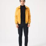 YellowRain Erkek Süt Danası Deri Mont + Yağmurluk - Sarı / Siyah