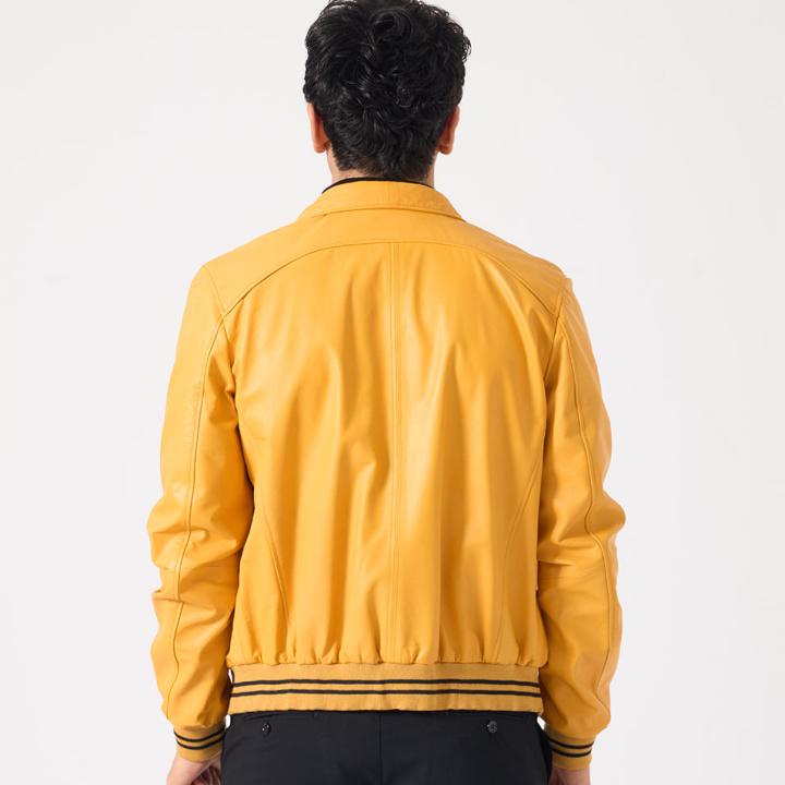 YellowRain Erkek Süt Danası Deri Mont + Yağmurluk - Sarı / Siyah
