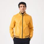 YellowRain Erkek Süt Danası Deri Mont + Yağmurluk - Sarı / Siyah