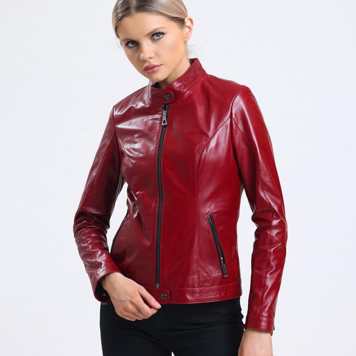 Spica Kadın Bordo Deri Mont Slim Fit