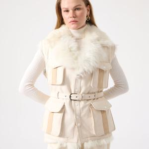 Blagie Unisex Kuzu Kürkü Yelek - Krem