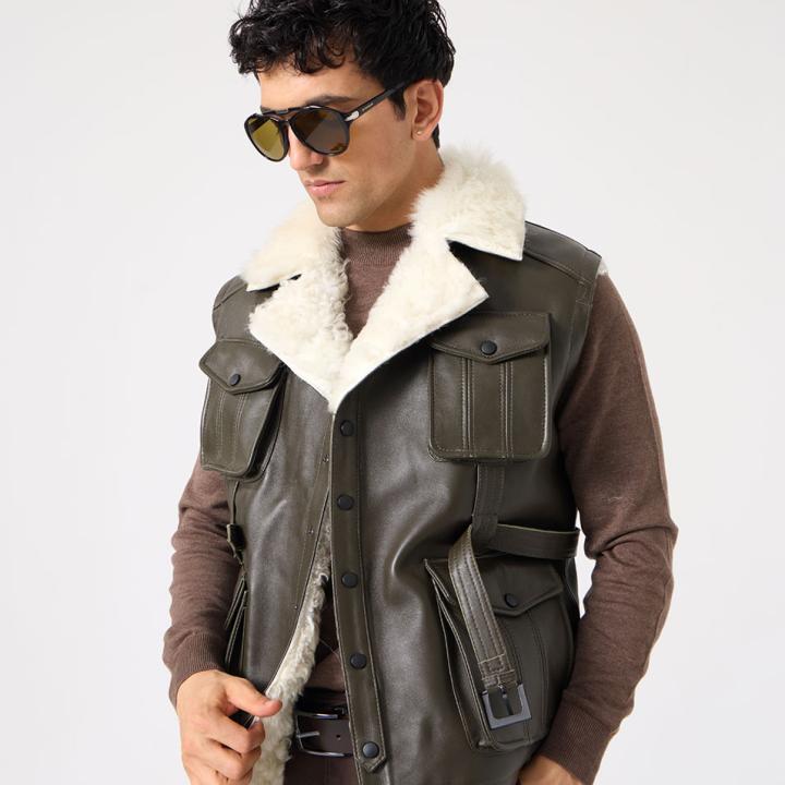Blagie Unisex Kuzu Kürkü Yelek - Yeşil