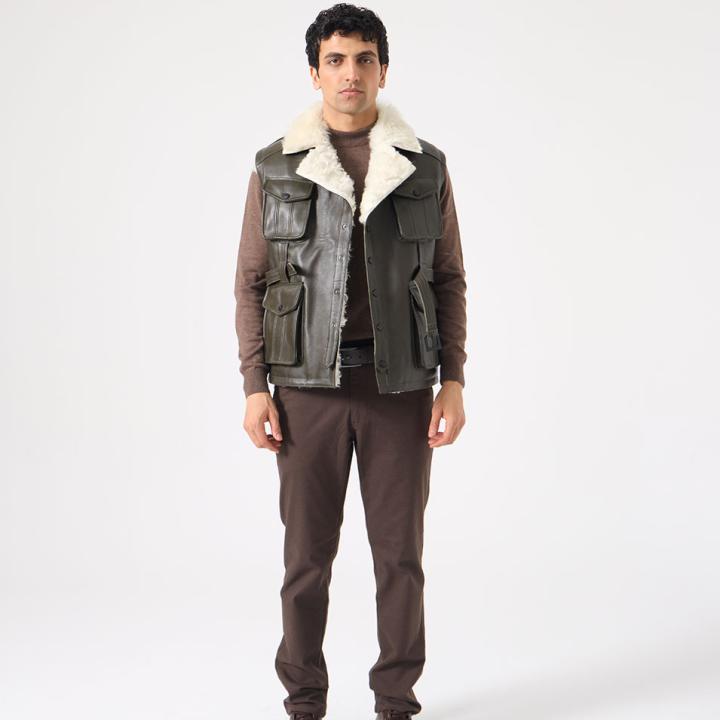 Blagie Unisex Kuzu Kürkü Yelek - Yeşil