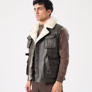 Blagie Unisex Kuzu Kürkü Yelek - Yeşil