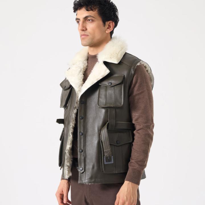 Blagie Unisex Kuzu Kürkü Yelek - Yeşil