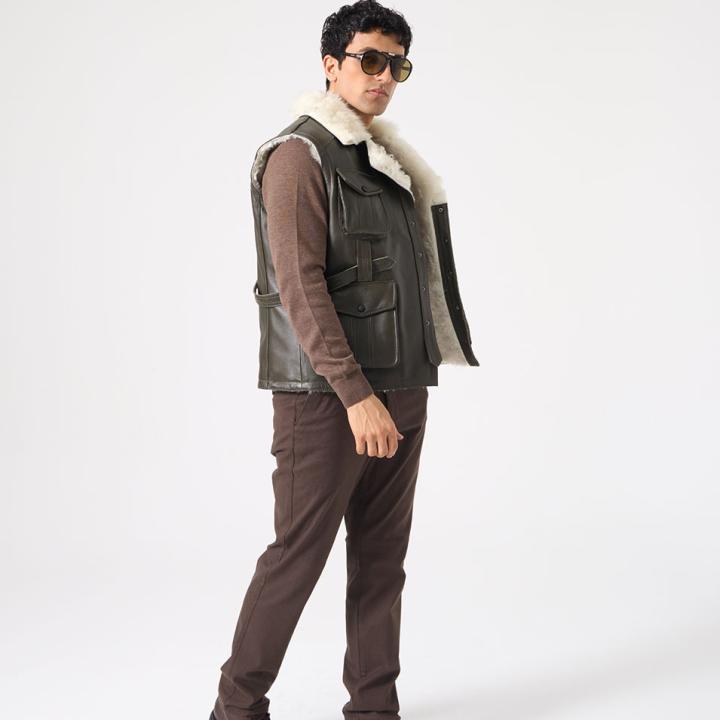 Blagie Unisex Kuzu Kürkü Yelek - Yeşil